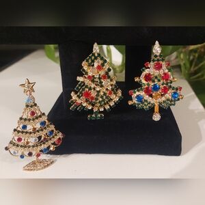 Elegant Holiday Tree Brooch Trio